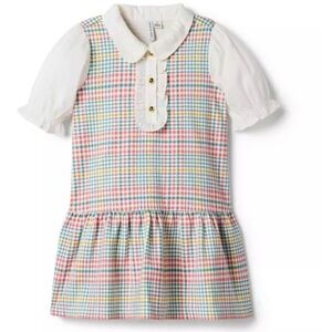 Janie and Jack White Collar Multicolor Pastel Gingham Dress